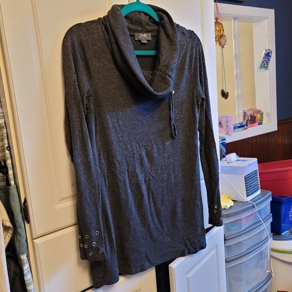 Belle by Belldini Grey Long Sleeve Cowl Neck Tunic - Picture 1 of 9
